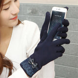 Winter Warm Solid Color Fashion Lace  Touch Screen Gloves for Christmas Gift New Arrival Bow-knot  Design Women Gloves