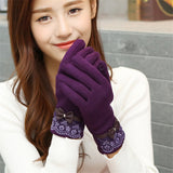 Winter Warm Solid Color Fashion Lace  Touch Screen Gloves for Christmas Gift New Arrival Bow-knot  Design Women Gloves